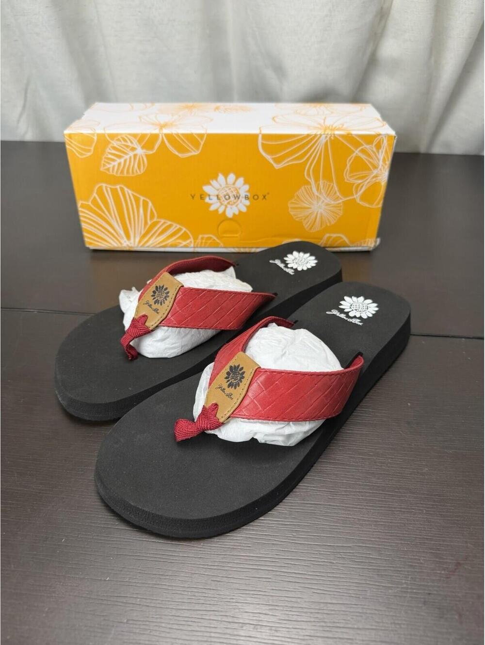 Yellow Box Cocoa Flip Flops Women 10 Red Platform Sandals Beach Summer Boho